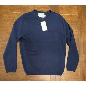 Long Wharf Sweater Mens S Newport Seawell Pocket Crew Navy Blue Rolled Knit NWT